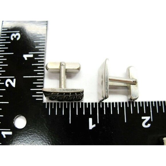 Rectangle Cufflinks Silver Tone Diagonal Patterned Tux Shirt Dress Suit Vintage - Picture 5 of 7